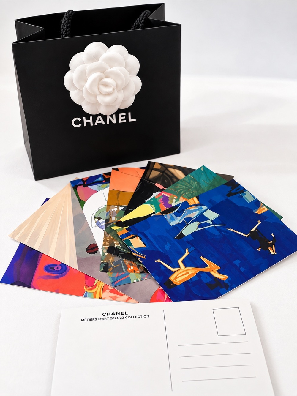 Chanel Métiers d’Art 2021/22 Set of 8 Postcards + Camellia Gift Bag NEW